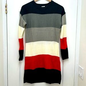 Blue Rain Tunic Sweater dress -sz sm- red-cream- black-grey